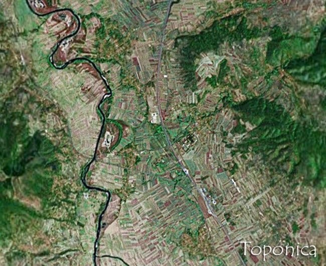 Satelitski snimak sela Gornja Toponica. U ovom selu se nalazi najpoznatija ludnica u Srbij