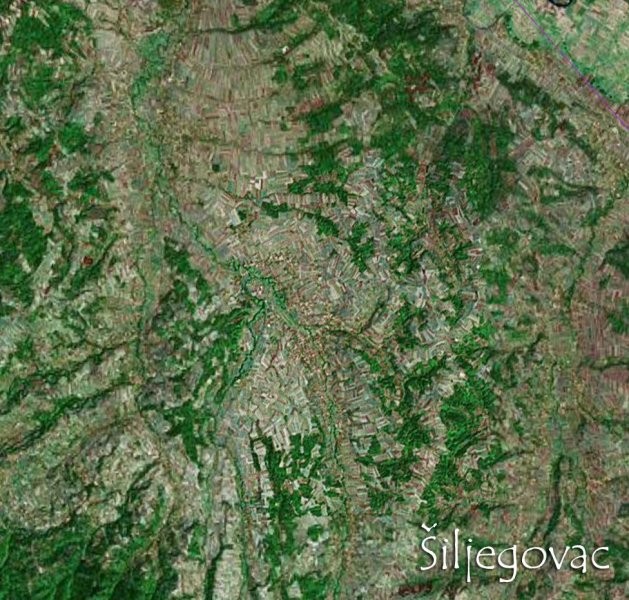 Satelitski snimak sela Veliki Šiljegovac. U ovom selu živi, svima nama poznat, Stole Vole.