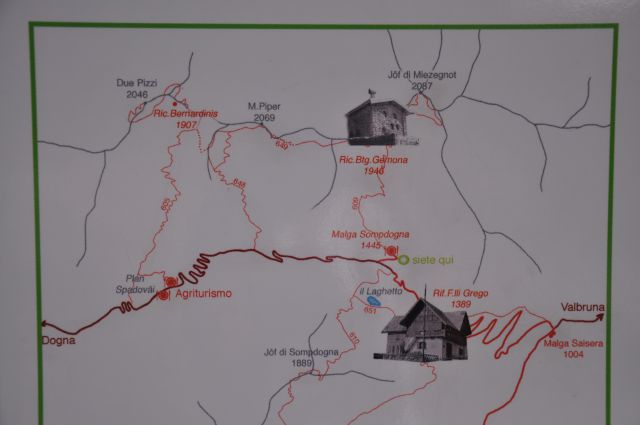 Zemljevid  od parkirišča , koče Grego in do vrha Poldnašnje špice
