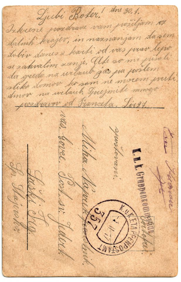 razglednica vojaka Franca Grešaka