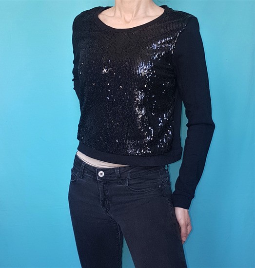 H&M Bleščeča črna majica, XS, 3e