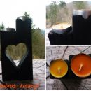 Svečnik s srcem, iz obžganega . postaranega lesa (25 €)