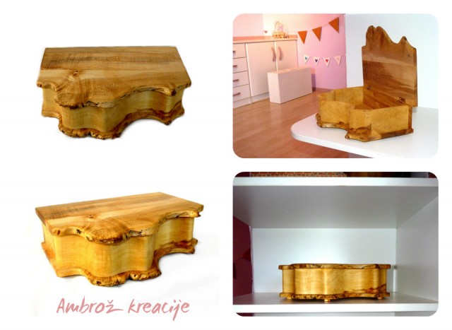 Skrinjica naravnih oblik; javor; š 30 cm x g: 20 cm x v 9 cm; 95 €
