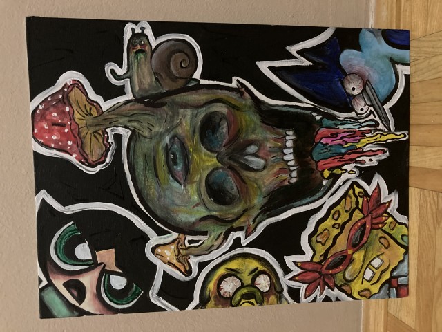 Originalna Umetniška Slika - trippy skull