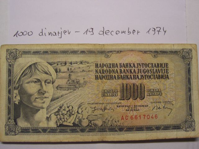1000 DINARJEV - 19 DECEMBER 1974