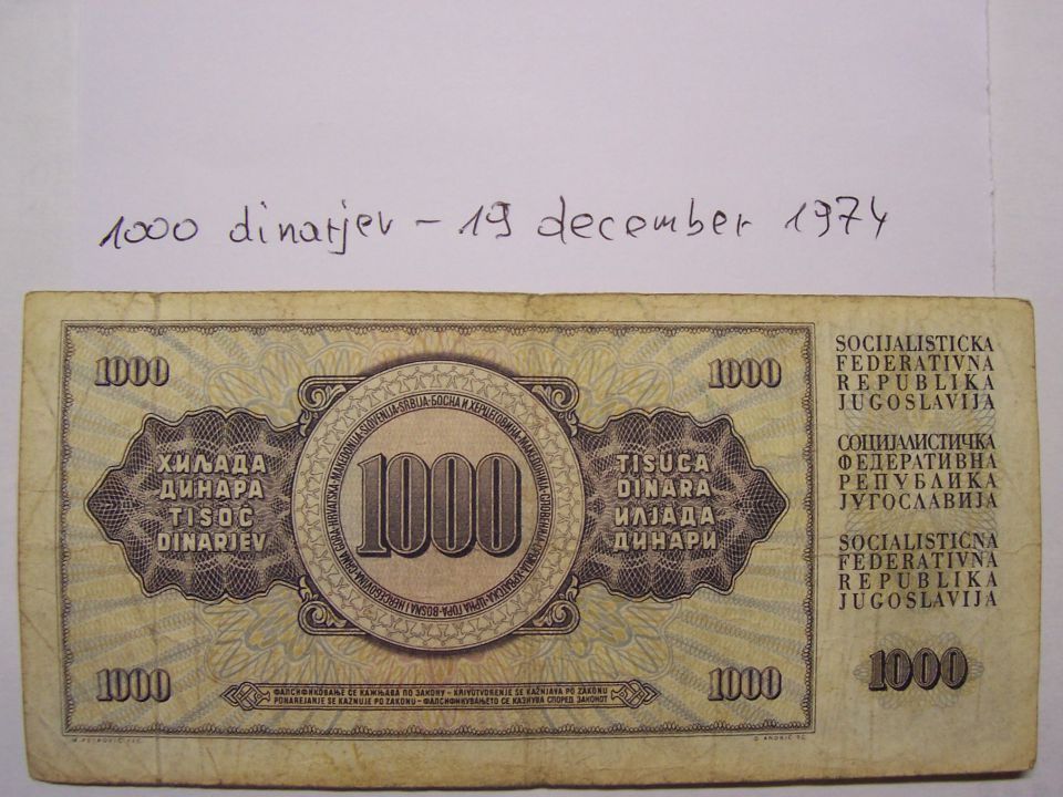 1000 DINARJEV - 19 DECEMBER 1974