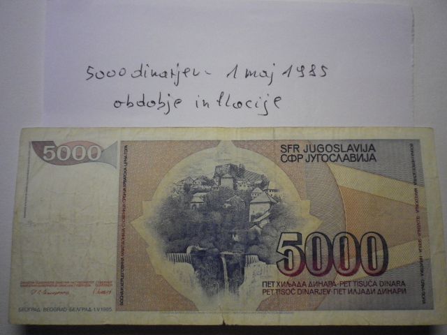 5000 dinarjev - 1. maj 1985, obdobje inflacije